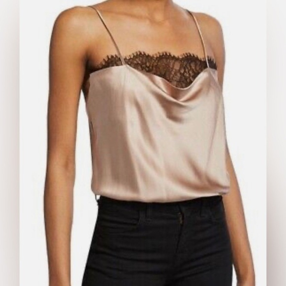 Cami NYC The Rosie Romy Bodysuit Rose Dust Silk Lace Square Neck Sleeveless M